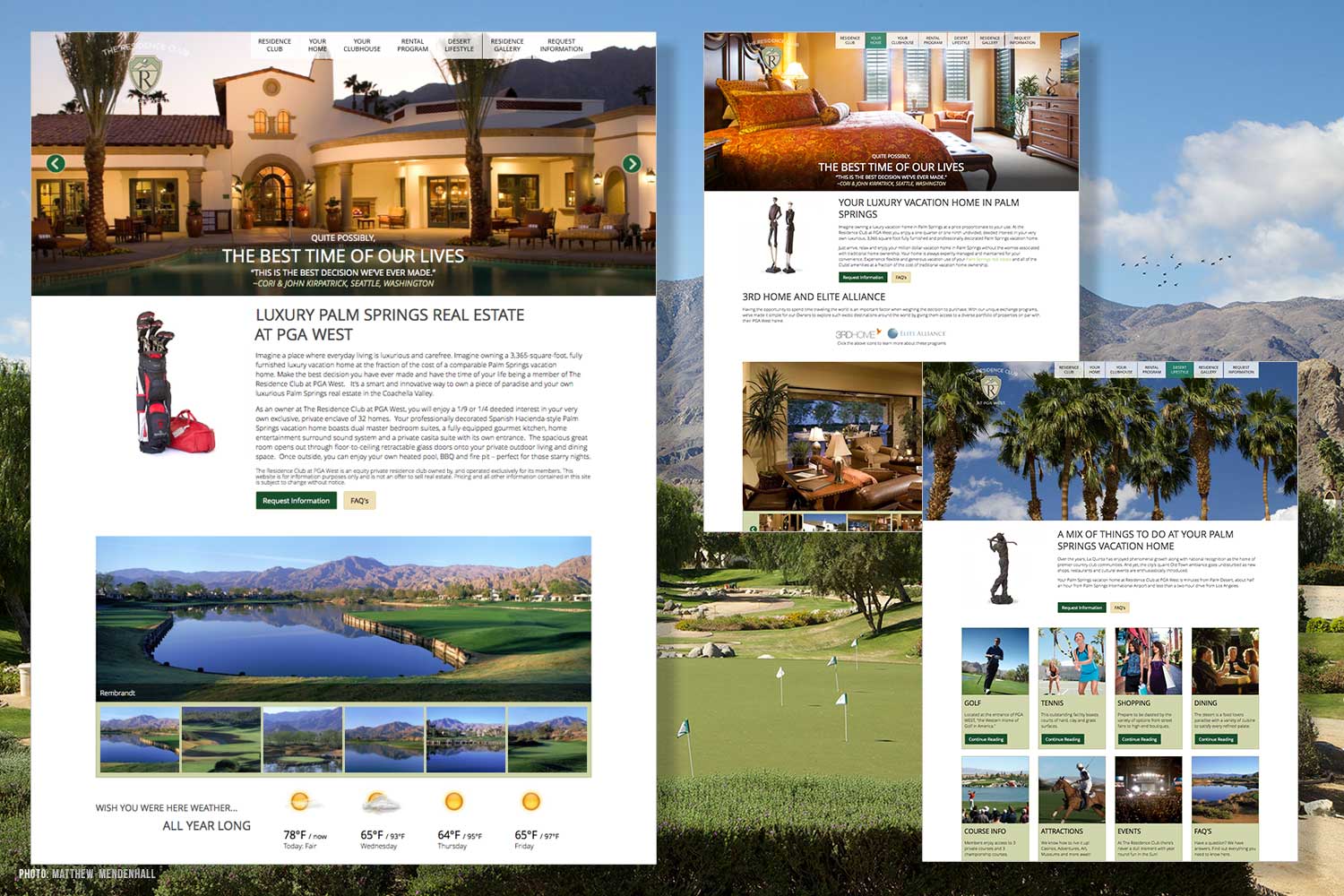 The Residence Club at PGA West website design screens