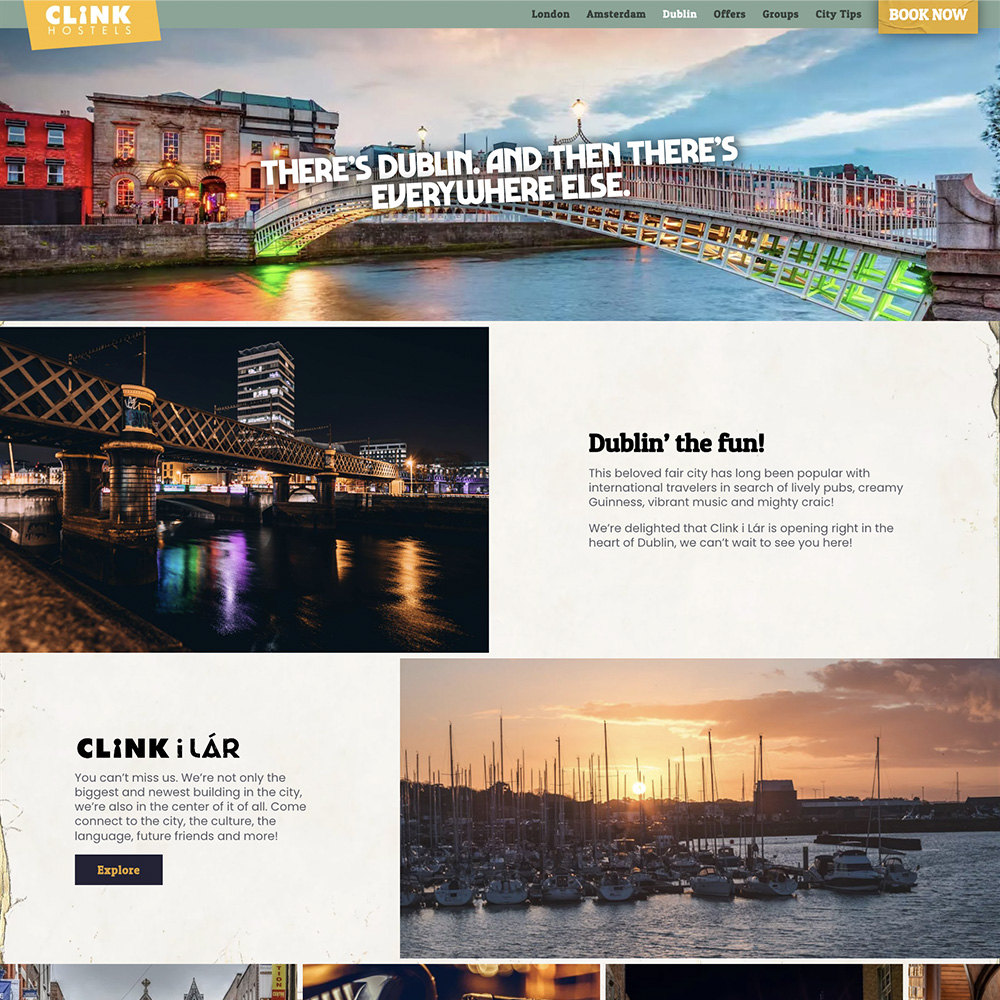 Clink Hostels Dublin page design