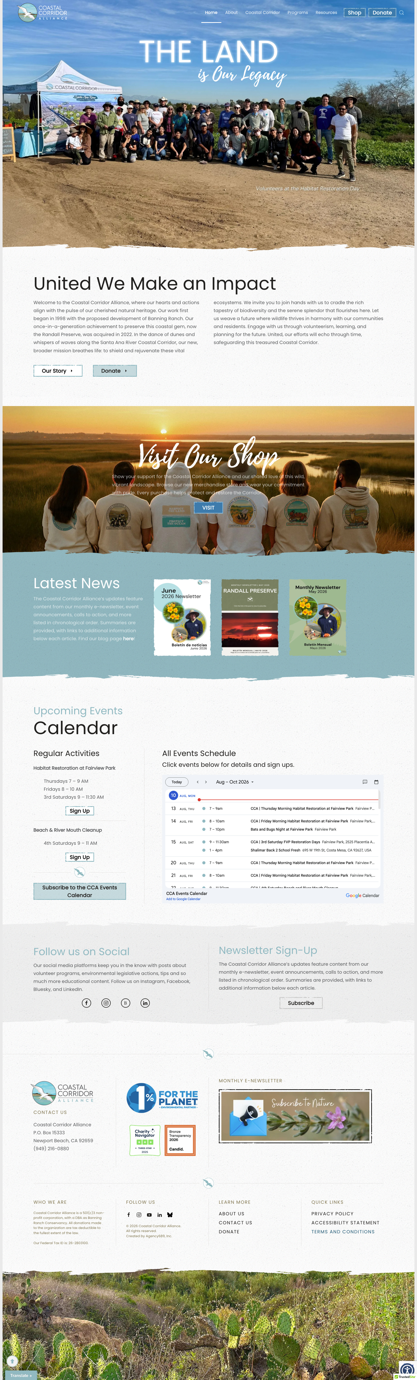 Full-page Coastal Corridor Alliance website homepage scroll capture