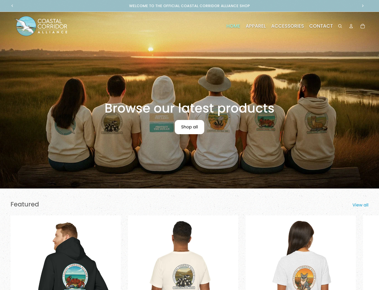 Coastal Corridor Alliance Shopify store homepage screenshot