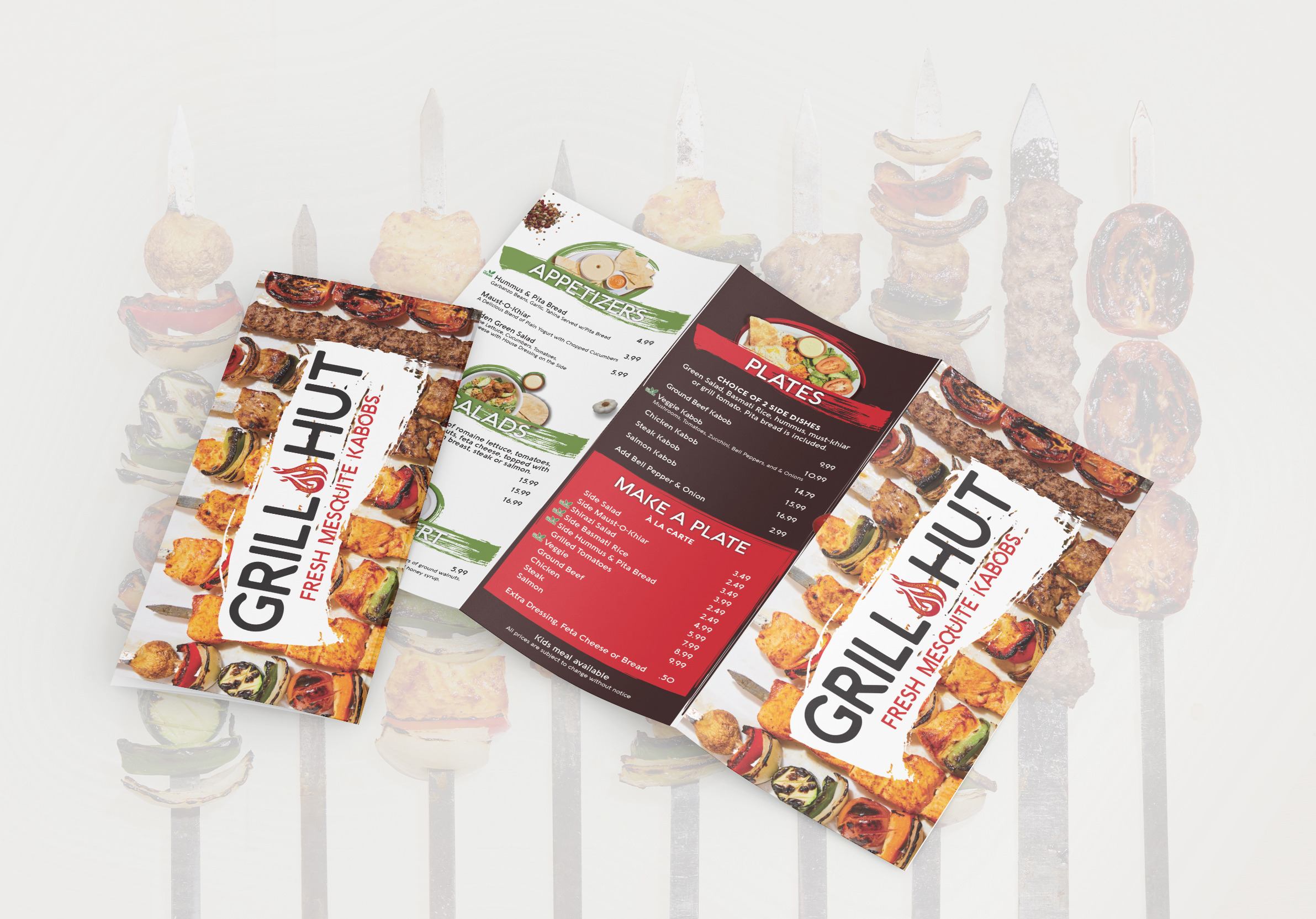 Grill Hut printed foldout menu mockup