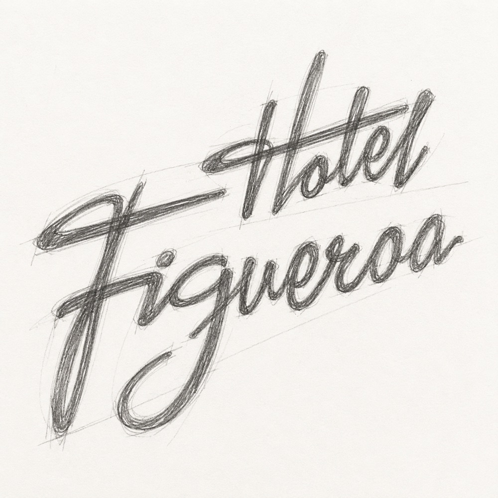 Early handwritten Hotel Figueroa logo concept