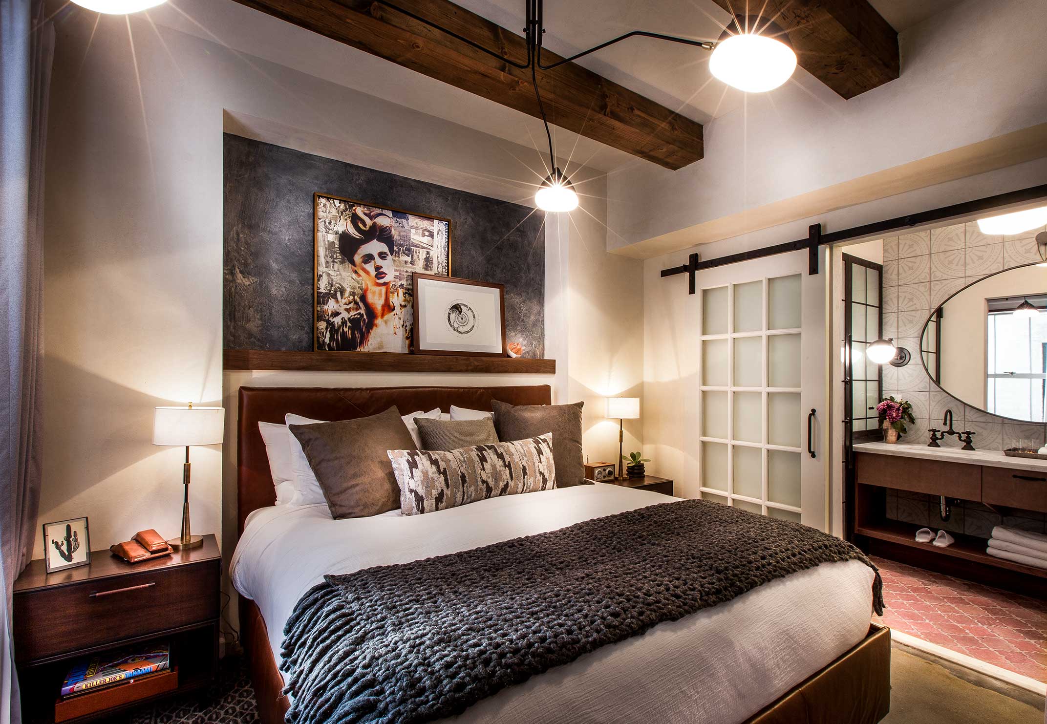 Hotel Figueroa suite and adjoining bathroom