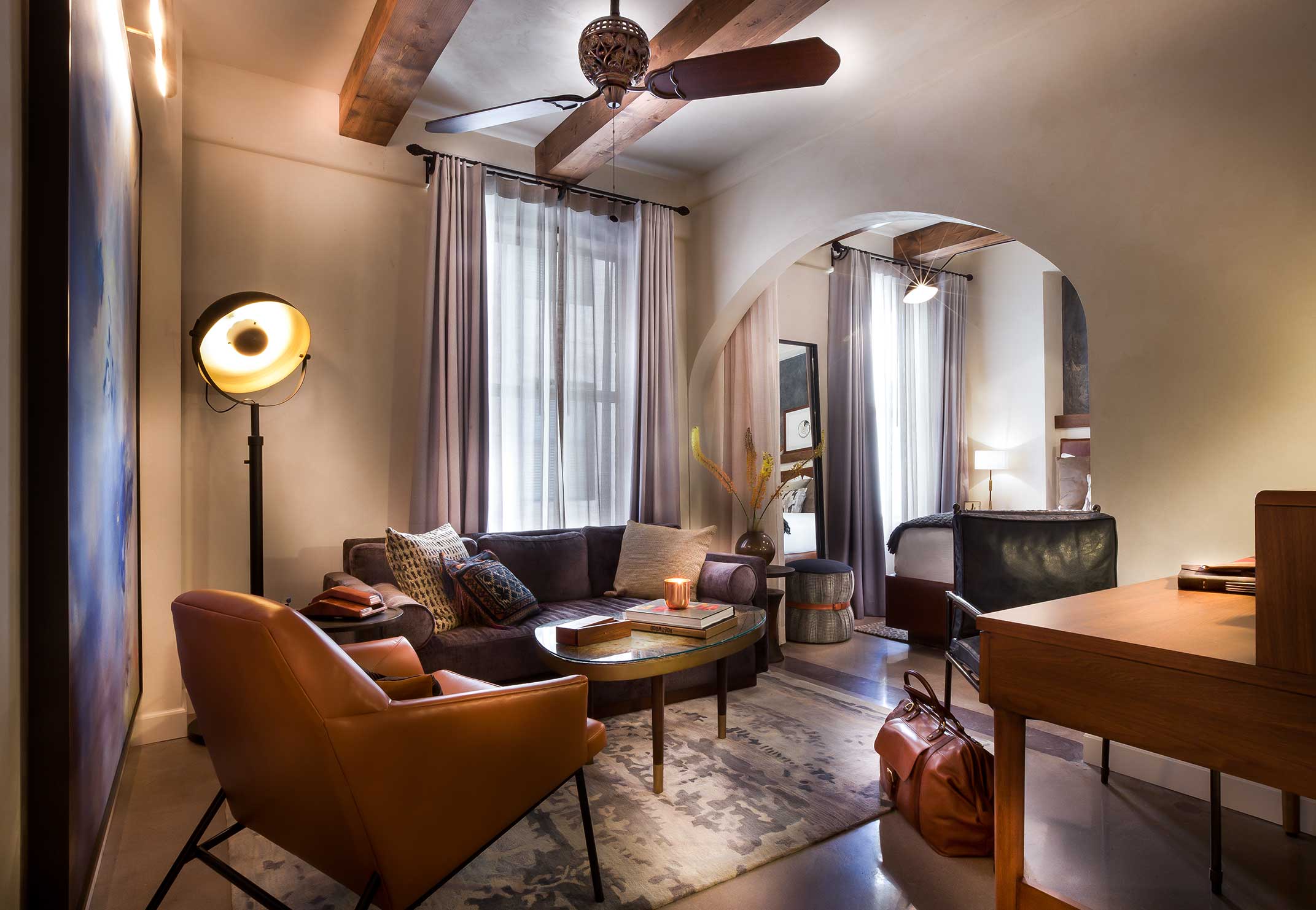 Hotel Figueroa suite living room with custom furnishings