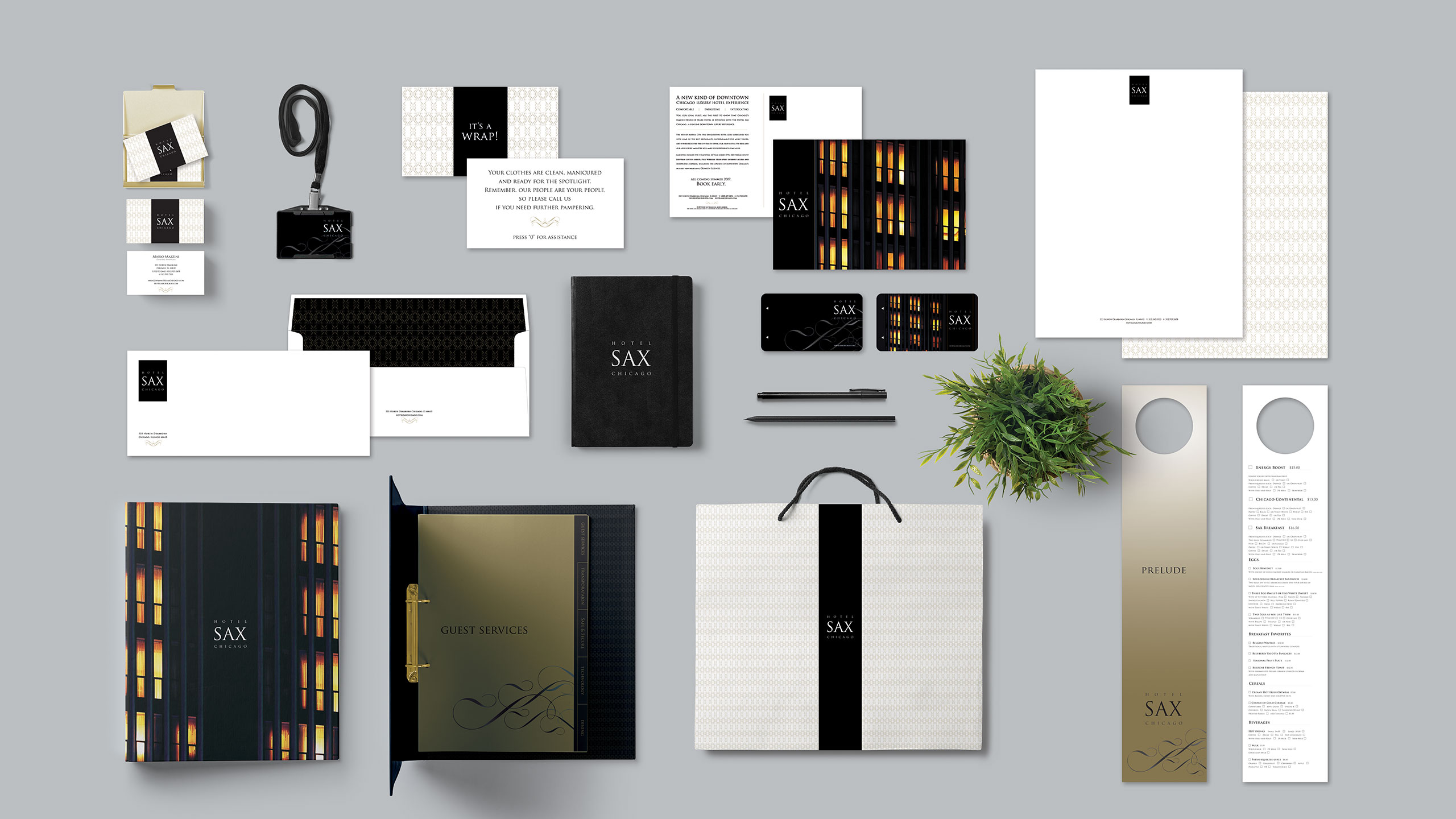 Hotel SAX Chicago branded hospitality collateral