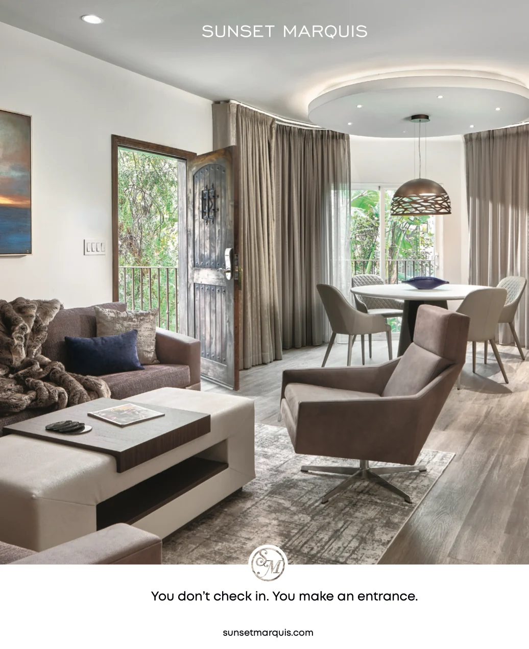 “You Don’t Check In, You Make an Entrance” Sunset Marquis advertisement