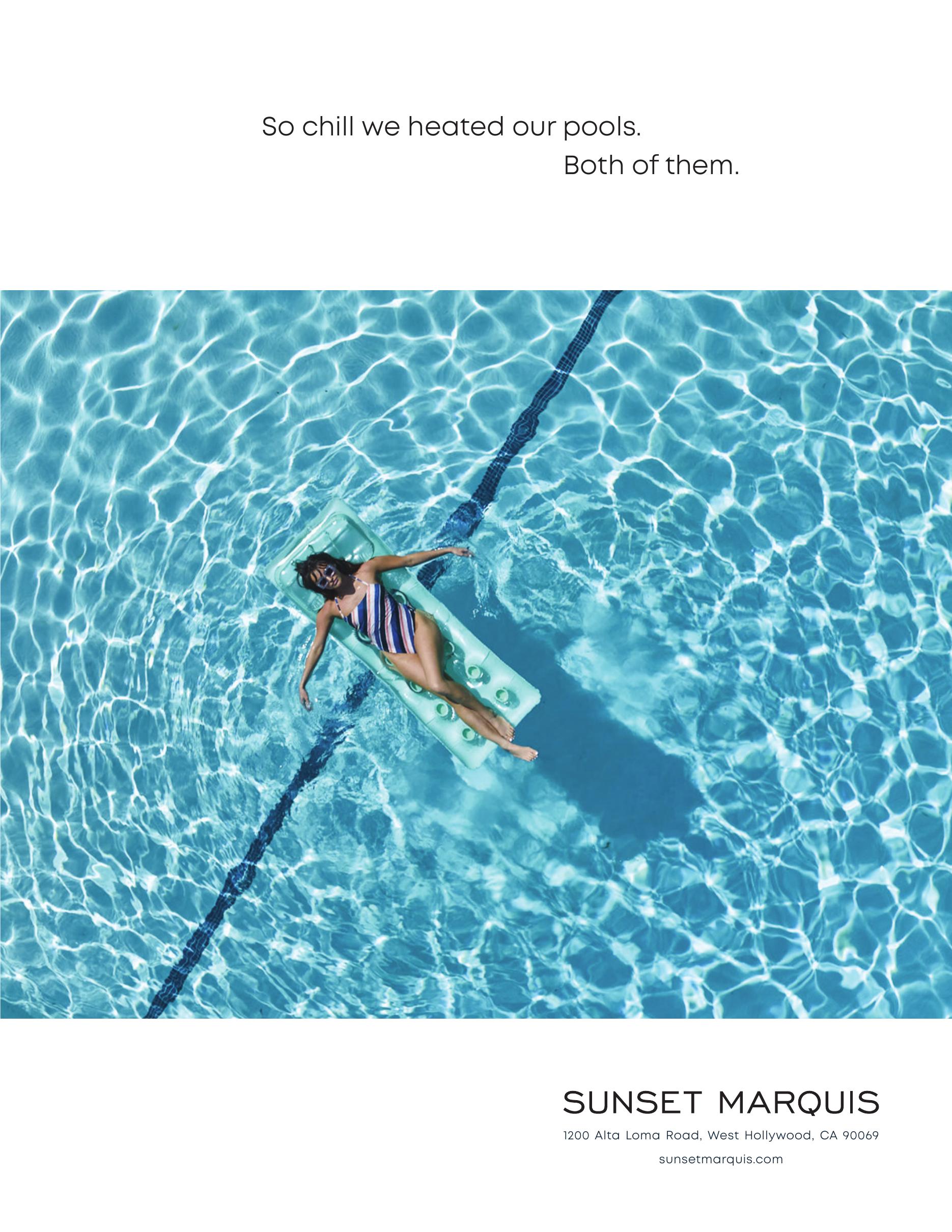 Sunset Marquis heated pools print advertisement
