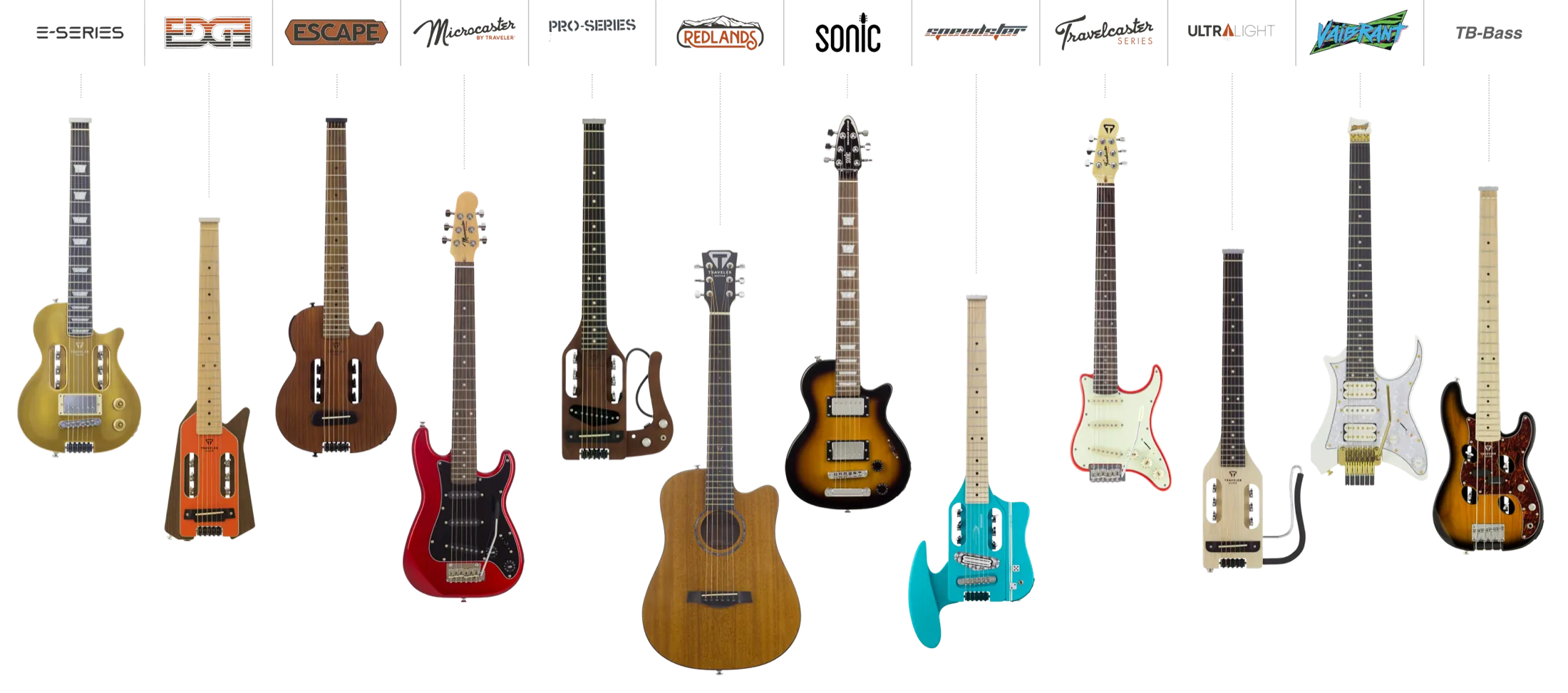 Traveler Guitar product logos arranged as a coordinated identity system